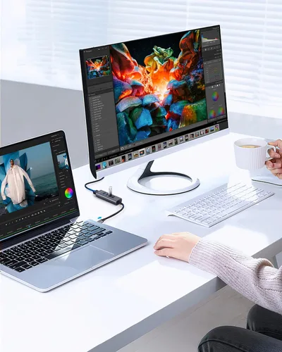 Vista 6 de TWOPAN Hub USB-C con HDMI 4K, 4 puertos USB 3.0, transferencia de datos de 5 Gbps - Adaptador de aluminio ultracompacto para MacBook, iPad Pro, XPS