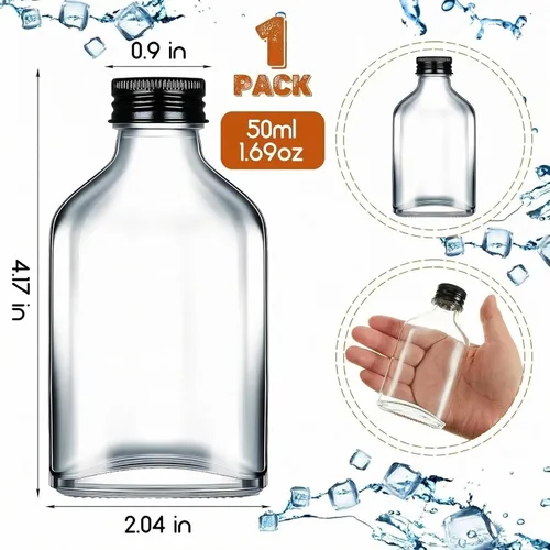 Vista 2 de Patelai 1 mini botellas de vidrio a granel con tapas, botellas de licor transparentes, botellas vacías de alcohol, embotellado de bebidas
