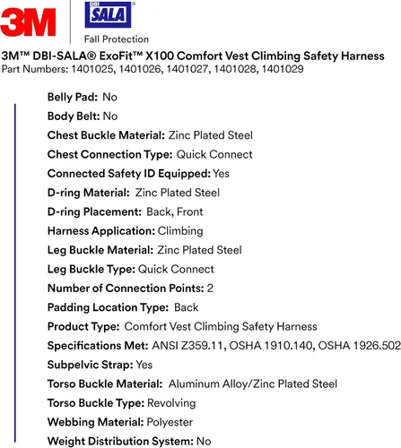 Vista 2 de 3M Unisex 3m Dbi-sala Exofit X100 Comfort Vest Climbing Harness Fall Protection
