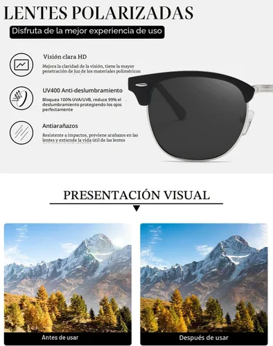 Vista 5 de AEVOGUE Men's Polarized Sunglasses, Semi Rimless Retro UV400 Shades AE0369 A1-mate Negro Plata