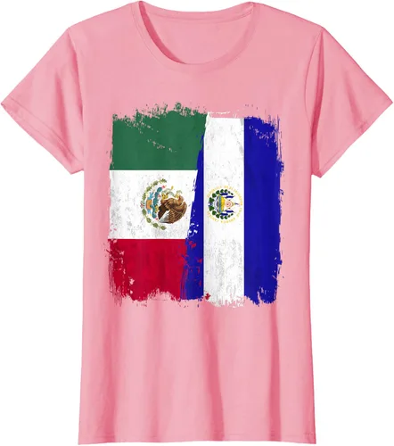 Vista 16 de Camiseta con la bandera mexicana de El Salvador con la mitad de la bandera mexicana de El Salvador