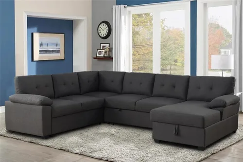 Vista 2 de Alexent Sofá cama seccional con cama extraíble en forma de U con tela de diván de almacenamiento, moderno de 6 plazas, gris oscuro