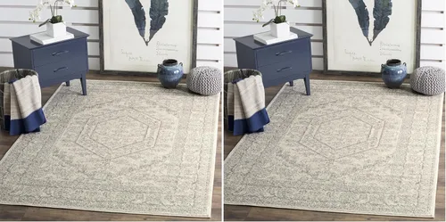 Vista 100 de SAFAVIEH ADR108B - Tapete de la colección Adirondack, 2 pies 1 pulgada x 6 pies, marfil y plateado, diseño de medallón oriental, no desprende