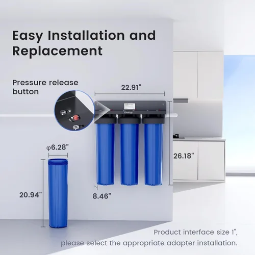Vista 9 de Waterdrop Sistema de filtro de agua de 3 etapas para toda la casa, reduce el hierro y el manganeso, con filtros de carbono y sedimentos, filtración