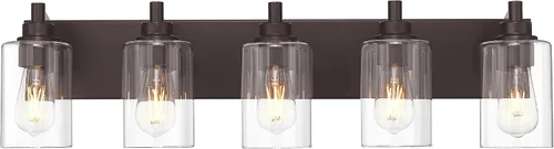 Vista 10 de Lámparas de baño, lámpara de tocador moderna de 4 luces con pantalla en forma de copa de vino de vidrio transparente, accesorios de iluminación Negro