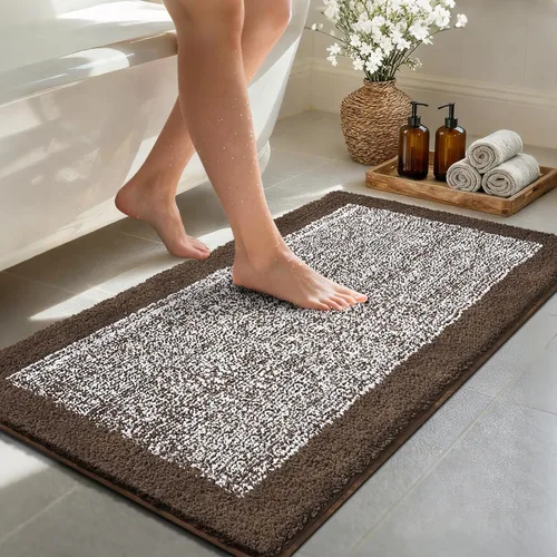 Vista 102 de Alfombras de baño de 17 x 24 pulgadas, antideslizantes, lavables, color gris, para bañera, tapete de baño para baño, tapete suave y absorbente