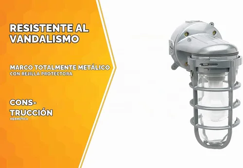 Vista 3 de Woods L1707SV Luz industrial incandescente tradicional de 150 W, con soporte para pared, plateada, grande