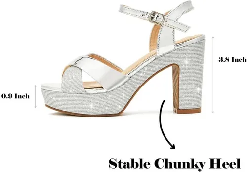 Vista 2 de hingswink Sandalias de vestir para mujer, sandalias de tacón para mujer, tacones de bloque, tacones negros de punta abierta para mujer, tacones