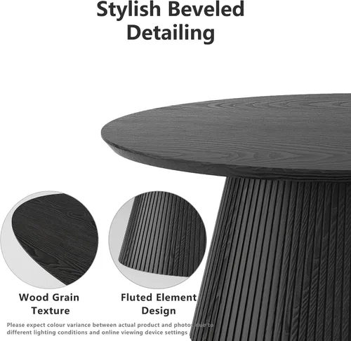 Vista 4 de win2win Mesa de Centro Ovalada, Mesa de Centro Moderna con Diseño Acanalado, Mesa de Té Minimalista con Chapa de Veta de Madera, Mesa Central
