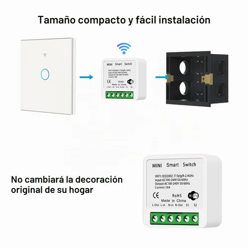 Vista 6 de Interruptor de luz inteligente WiFi compatible con Alexa/Google Home, control remoto/de voz por aplicación, modo DIY, función temporizador, control