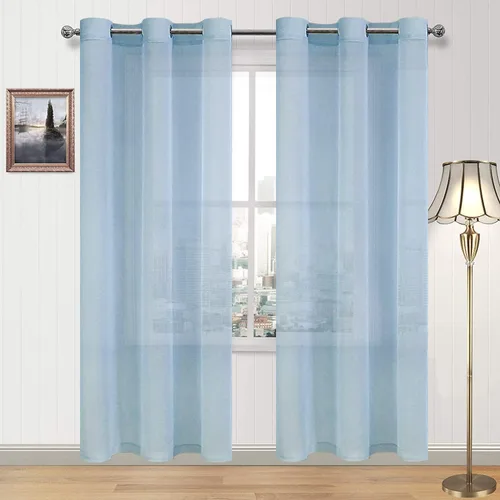 Vista 62 de DWCN Cortinas traslúcidas color verde frijol para sala de estar y dormitorio - Cortinas voile con aspecto de lino sintético con ojales en la parte