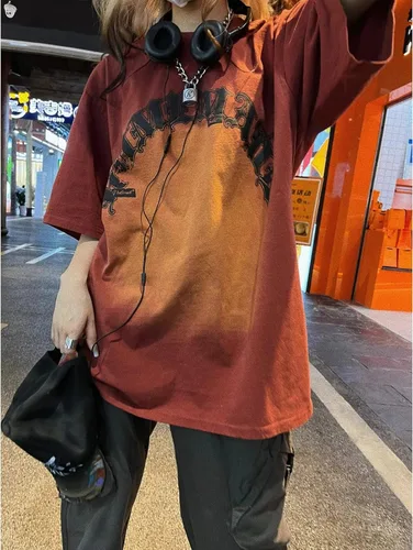 Vista 2 de MANMU Gradient Color Women's Letter Print Short Sleeve T-Shirt Cool Harajuku Fashion Korean Style Loose Casual T-Shirt
