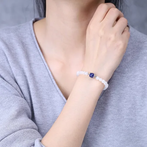 Vista 2 de COAI Pulsera de piedra lunar para mujer y niña, Piedra, Piedra lunar y amazonita
