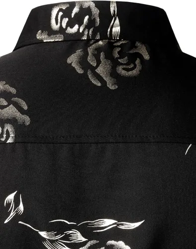 Vista 7 de ZEROYAA - Camisas de vestir de manga corta con estampado de rosa dorada para hombre, estilo hipster, calce ajustado, con botones