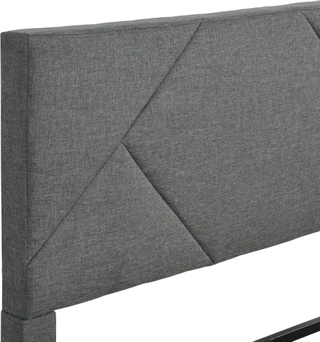 Vista 6 de Base de cama de plataforma de tamaño matrimonial con cabecera tapizada de tela y soporte de listones de madera, base de colchón totalmente tapizada