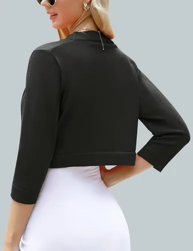 Vista 7 de iClosam Chaqueta de punto para mujer, manga 34, parte delantera abierta, bolero