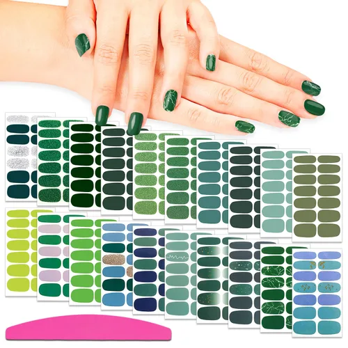 Vista 9 de 20 hojas de calcomanías de esmalte de uñas de Navidad, envolturas completas para mujeres, tiras de gel autoadhesivas de manicura con lima de uñas