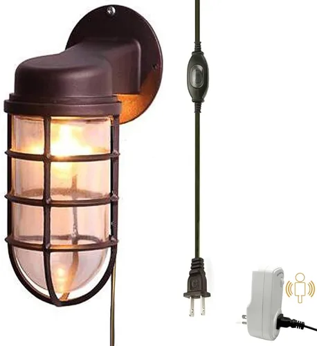 Vista 7 de Kiven Luz de jaula impermeable para exteriores e interiores, luz de linterna de montaje en pared, luz de porche industrial con cable de enchufe