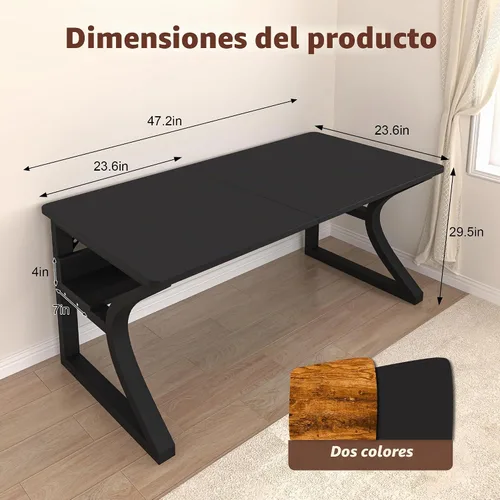 Vista 2 de StarGraph Escritorio para computadora, 47 y 55 pulgadas, parte superior de MDF con patas de metal en forma de U, estilo moderno, rectangular