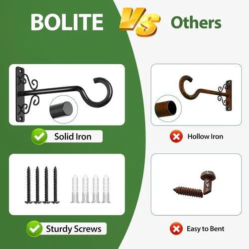 Vista 7 de BOLITE Colgadores de plantas, soportes colgantes de 6 pulgadas para plantas al aire libre o interior, ganchos de pared para colgar comederos