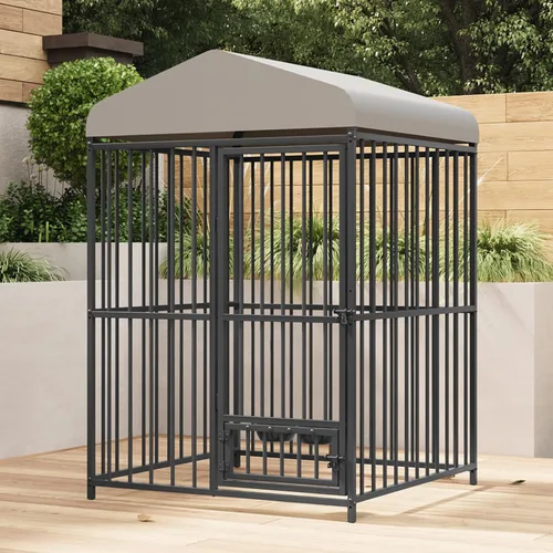 Vista 2 de Perrera para perros grandes, 4 x 4 x 6 pies, perrera grande exterior con cerradura, recintos para perros con cubierta impermeable resistente a
