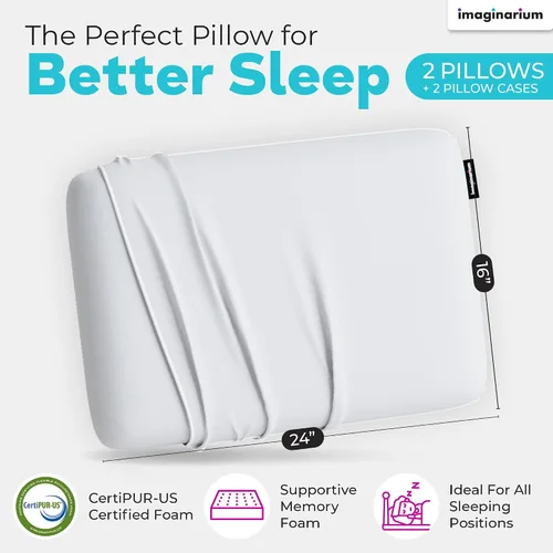 Vista 2 de Imaginarium - Paquete de 2 almohadas refrescantes para dormir, 2 almohadas de espuma viscoelástica para espalda, dormir boca abajo, almohada de gel