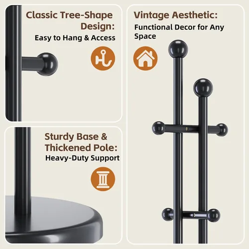 Vista 6 de Uniclinens Perchero de madera independiente – Perchero independiente resistente, perchero de madera con 6 ganchos, aspecto creativo de rama de árbol