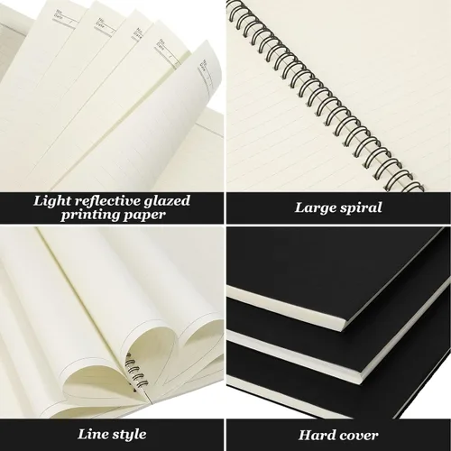 Vista 2 de Epakh Paquete de 6 cuadernos en espiral B5 a rayas, 70 hojas, 140 páginas, cuaderno encuadernado con alambre de 10.5 x 7.3 pulgadas, tapa dura, bloc