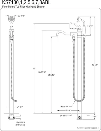 Vista 8 de Kingston Brass KS7137ABL - Llenador de bañera romano independiente con ducha de mano, latón cepillado Cobrizo cepillado