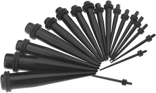 Vista 2 de Kit expansor de tapones para los oídos acrílicos negros, 36 unidades, dilatadores cónicos