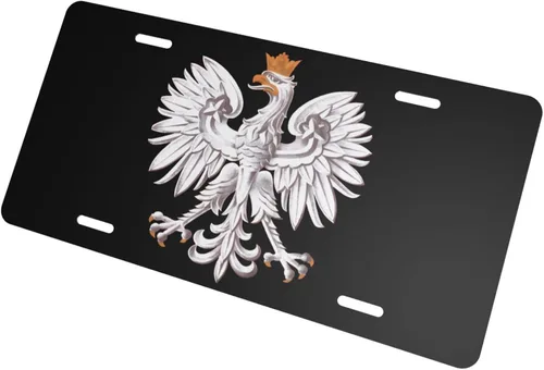 Vista 2 de Placa de matrícula de aluminio con bandera polaca de Polonia, águila polaca, cubierta de placa de matrícula frontal de metal para automóvil