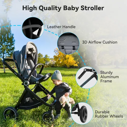 Vista 13 de EMU - Cochecito de bebé con asiento reversible, tamaño completo, con cabina reclinable, compacto y plegable para niños pequeños, para la ciudad al