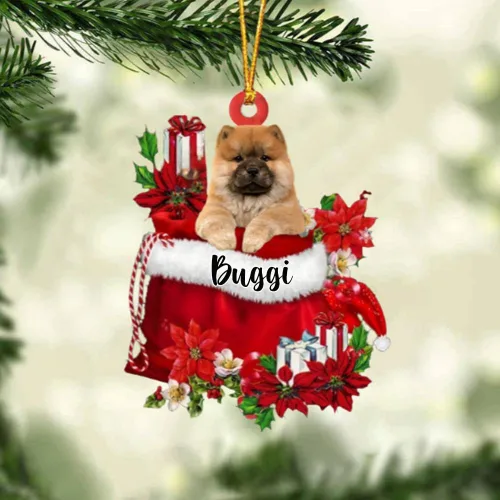 Vista 102 de Perro Akita Inu personalizado en bolsa de regalo, adorno de Navidad, nombre personalizado, regalo para amantes de los perros, familia, Navidad