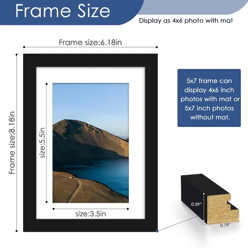Vista 3 de PEALSN - Juego de 6 portarretratos de 5 x 7 pulgadas para fotos de 4 x 6 pulgadas con paspartú/5 x 7 pulgadas sin paspartú, para montaje en Negro