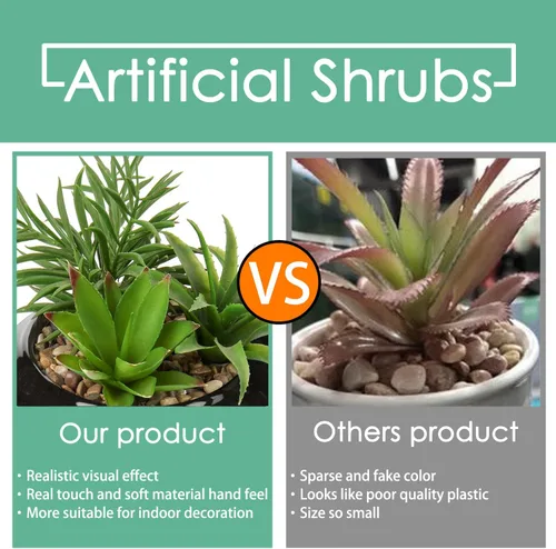 Vista 5 de Hollyone Plantas suculentas artificiales grandes en macetas, plantas suculentas falsas en macetas con maceta de cerámica negra para decoración