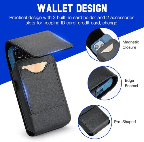 Vista 4 de Mopaclle Funda vertical para teléfono celular con clip y bucle para cinturón, resistente soporte para cinturón de teléfono compatible con iPhone 17