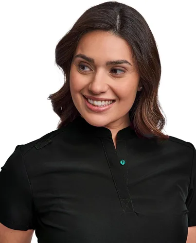 Vista 5 de Green Town Conjunto de uniforme médico para mujer, pantalón deportivo ajustado y cuello mandarín, uniforme de fácil cuidado