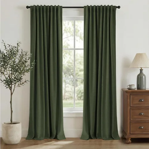 Vista 14 de INOVADAY Cortinas 100% opacas de 63 pulgadas de largo, juego de 2 paneles de lino con pestaña trasera, bolsillo para barra, cortinas opacas