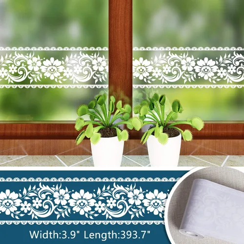 Vista 5 de VEELIKE - Cenefa decorativa blanca adhesiva con apariencia de encaje, para pared, removible y resistente al agua, decoración para baño, habitación