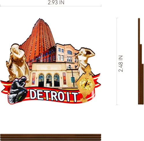 Vista 3 de Imán de madera de Detroit de Estados Unidos 3D para nevera, recuerdos coleccionables, decoración hecha a mano, artesanías 2
