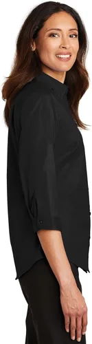 Vista 3 de Port Authority Camisa de sarga con botones SuperPro de manga 3/4 para mujer