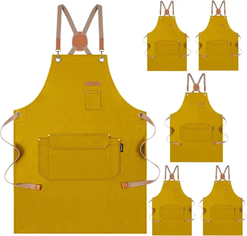 Vista 11 de Genixart Delantal de chef para hombres y mujeres con caja de regalo, delantal con espalda cruzada con bolsillos para cocina, cocina, hornear, Negro