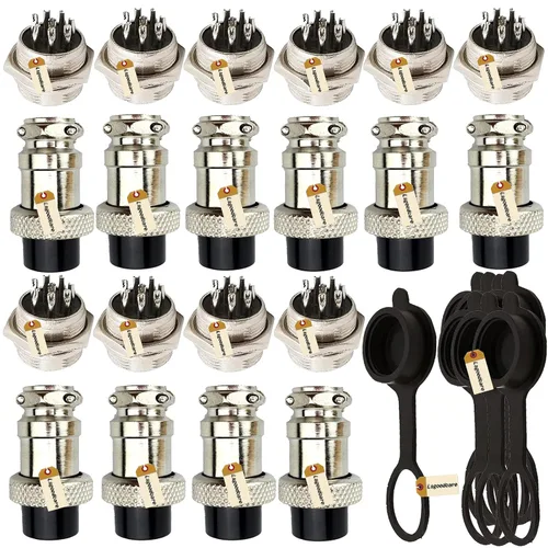 Vista 9 de Lsgoodcare Kit de surtido de 48 piezas, conector de cable de aviación macho hembra de 6 pines, 7 pines, 8 pines, 9 pines, 10 pines, rosca de 16 mm