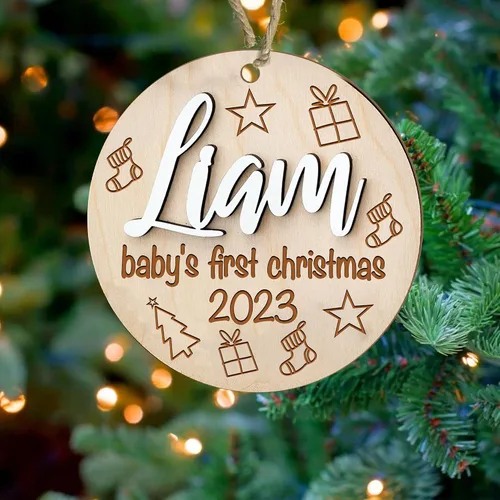 Vista 13 de NAZENTI Adorno de cerámica personalizado para bebé recién nacido, estadísticas de nacimiento, regalo de nueva mamá, primera Navidad del bebé