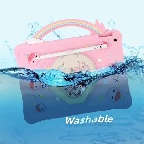 Vista 7 de [Funda de Unicornio con Mango de Arcoíris Súper Linda] Compatible con iPad 7 2019 Funda Protectora para Niños Niñas con Correa de Mano y Soporte