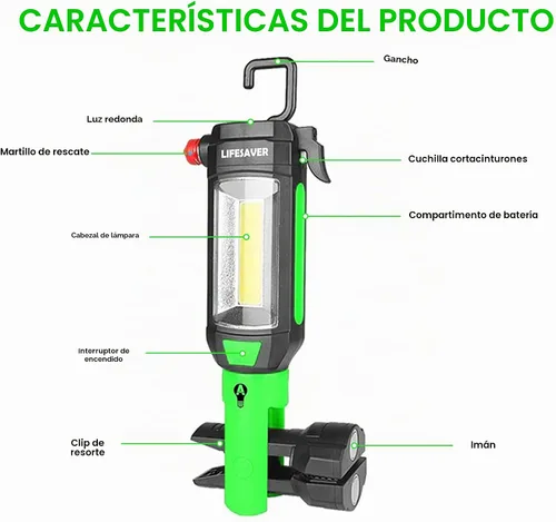 Vista 3 de AlltroLite Herramienta automática de emergencia 9 en 1 con linterna LED Kit de linterna multifunción para coche con tres modos de iluminación