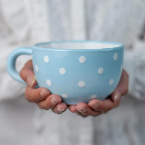 Vista 13 de City to Cottage Taza de cerámica hecha a mano con diseño de lunares blancos y negros, extra grande de 17.5 onzas, capuchino de cerámica, café, té