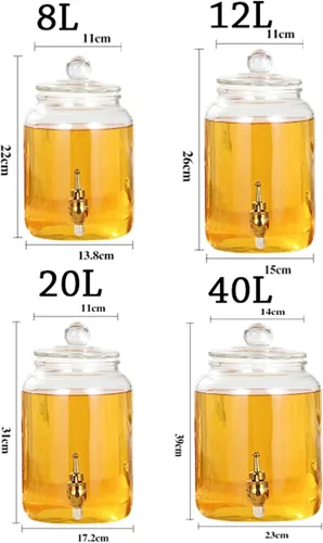 Vista 2 de Dispensador de agua con grifo, dispensador de bebidas de vidrio con grifo de metal, conveniente boca ancha y tapa de vidrio para exteriores, fiestas