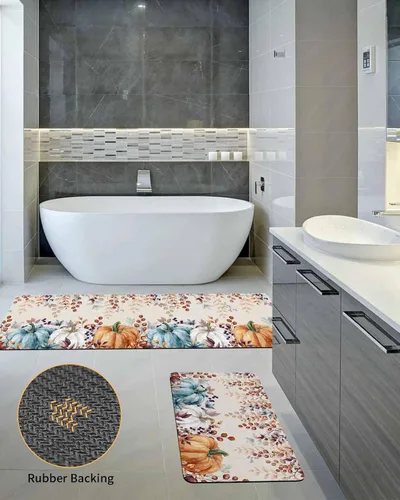Vista 5 de Alfombra de baño elegante con diseño de calabaza para bañera, antideslizante, de secado rápido y absorbente, de tierra de diatomeas, para fregadero