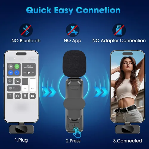 Vista 5 de NICHOM Micrófono inalámbrico lavalier 3 en 1 para iPhone/iPad/Android/PC/Cámara, micrófono mini con reducción de ruido, micrófono mini para video